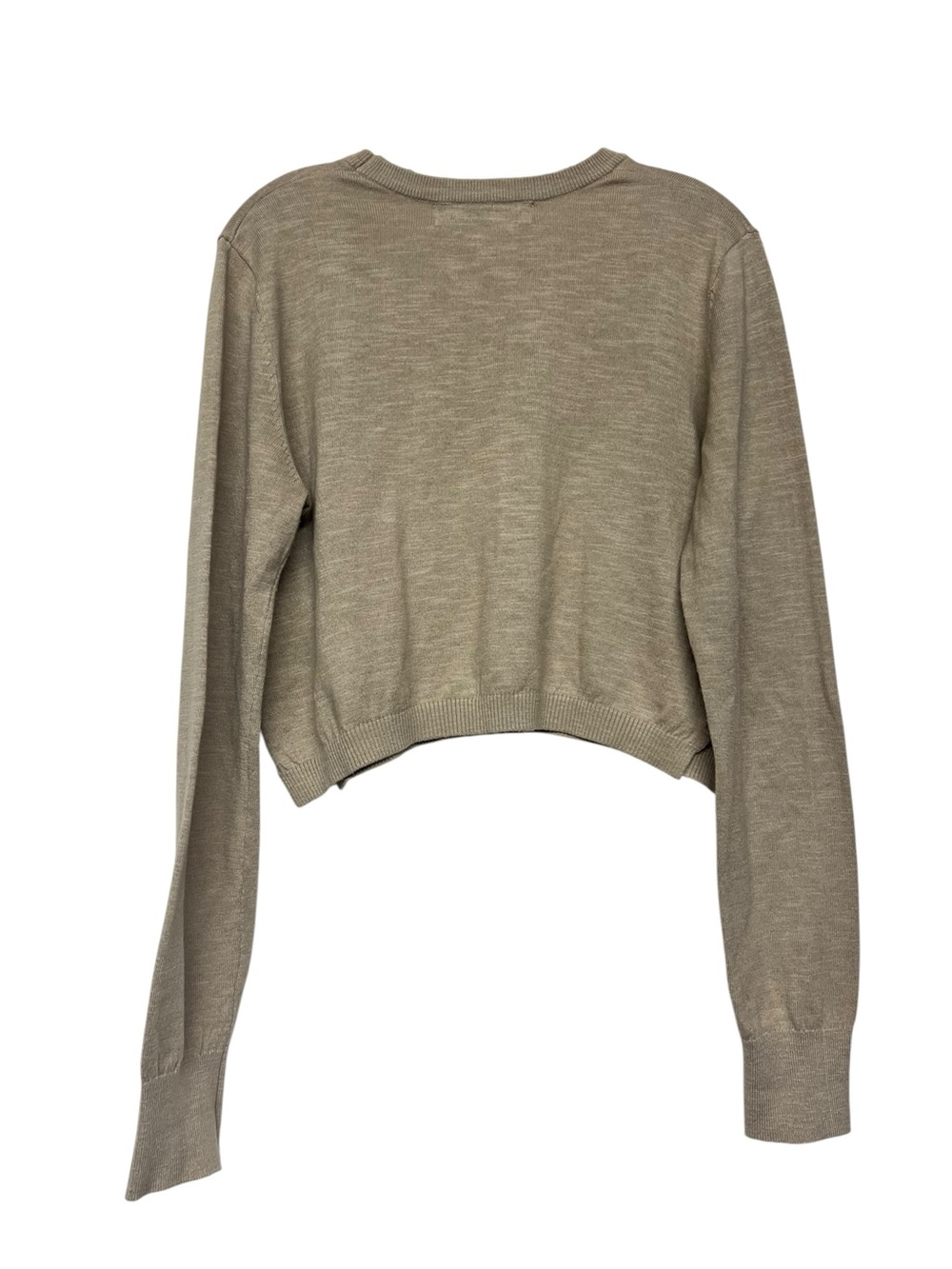 Free People Beach Long Sleeve Ribbed Knit Cropped Sweater Top - Beige - Picture 2 of 3